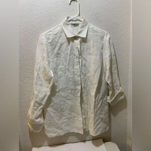 loro piana white button down shirt 100% linen women size 44